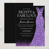 Paarse Glitter Dress Gown 80th Birthday Party Kaart (Voorkant / Achterkant)