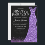 Paarse Glitter Dress Gown 90th Birthday Party Kaart<br><div class="desc">De Paarse Uitnodiging van de Partij van de Dress van Glitter ging 90th Birthday Ook beschikbaar als digitale download Variaties aan de uitnodiging en de passende punten in onze opslag</div>