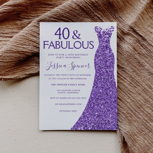 Paarse Glitter Dress Vrouwen 40e verjaardag Kaart