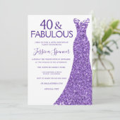 Paarse Glitter Dress Vrouwen 40e verjaardag Kaart (Staand voorkant)