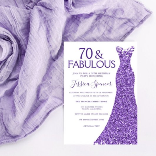 Paarse Glitter Dress Vrouwen 70e verjaardag Kaart
