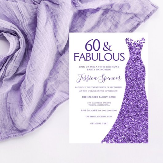 Paarse Glitter Dress Womans 60e verjaardag Kaart
