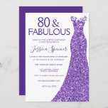 Paarse Glitter Dress Womans 80th Birthday Party Kaart<br><div class="desc">Paarse Glitter Dress Womans 80th Birthday Party Invitation Bekijk overeenkomende objecten in Niche en Nest Store</div>