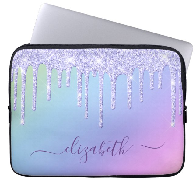Paarse Glitter Drift Rainbow aangepast Laptop Sleeve (Voorkant)
