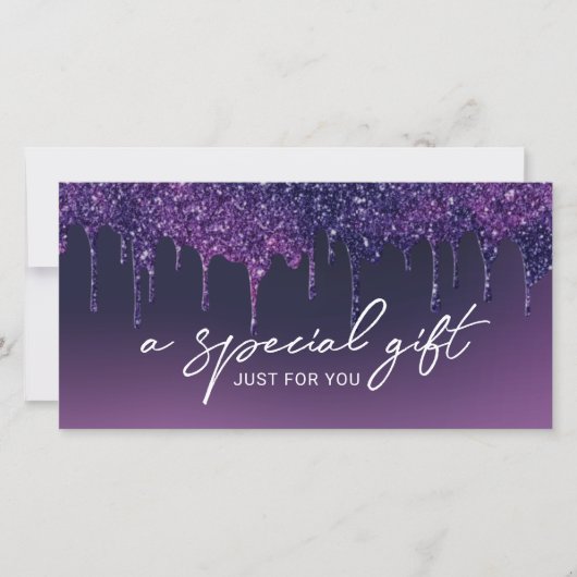 Paarse Glitter Drift Salon Spa Cadeaubonnen (Voorkant)