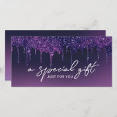 Paarse Glitter Drift Salon Spa Cadeaubonnen (Voorkant / Achterkant)