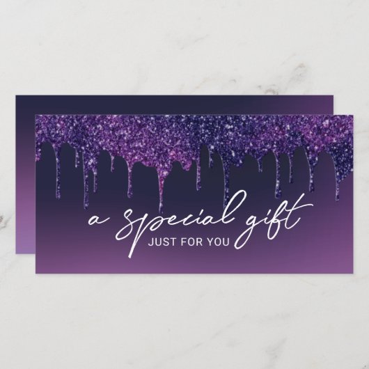 Paarse Glitter Drift Salon Spa Cadeaubonnen (Voorkant / Achterkant)