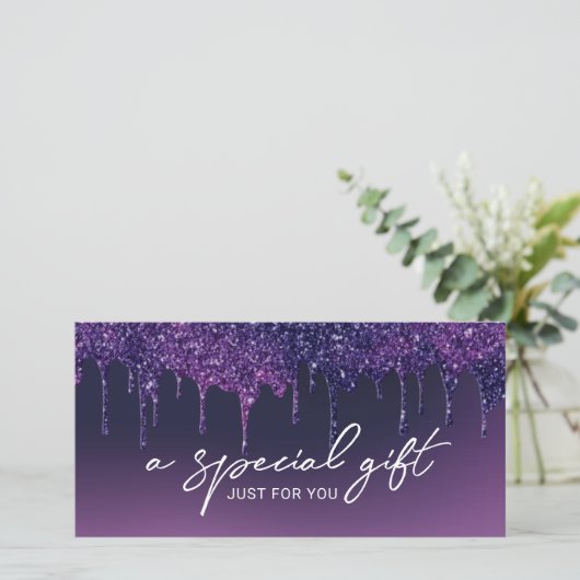 Paarse Glitter Drift Salon Spa Cadeaubonnen (Staand voorkant)