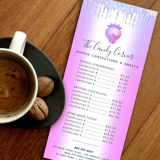 Paarse Glitter Drift Strawberry Dessert Sweet Menu