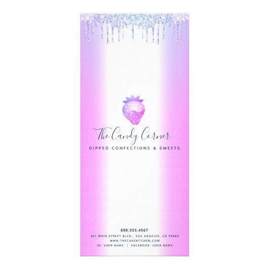 Paarse Glitter Drift Strawberry Dessert Sweet Menu (Achterkant)