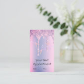 Paarse glitter drijft holografisch schaar haar afsprakenkaartje (Staand voorkant)