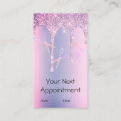 Paarse glitter drijft holografisch schaar haar afsprakenkaartje (Voorkant)