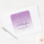 Paarse Glitter Drip 18th Birthday Party Dank u Vierkante Sticker (Envelop)