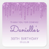 Paarse Glitter Drip 30ste Verjaardag Dank U Vierkante Sticker (Voorkant)