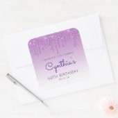 Paarse Glitter Drip 60th Birthday Party Hartelijk Vierkante Sticker (Envelop)