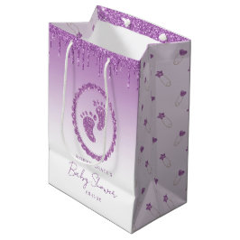 Paarse Glitter Drip Baby shower Gift Bag Medium Cadeauzakje