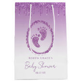 Paarse Glitter Drip Baby shower Gift Bag Medium Cadeauzakje (Achterkant)
