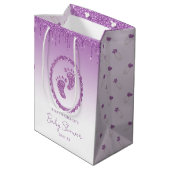 Paarse Glitter Drip Baby shower Gift Bag Medium Cadeauzakje (Achterkant Gekanteld)