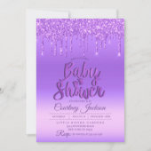 Paarse Glitter Drip Baby shower Kaart (Voorkant)