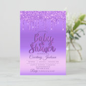 Paarse Glitter Drip Baby shower Kaart (Staand voorkant)