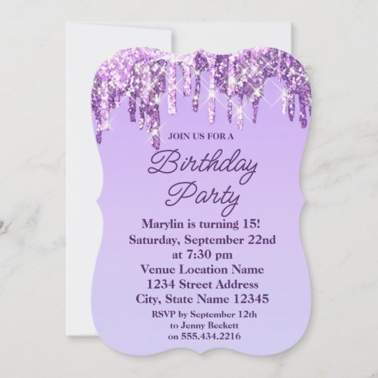 PAARSE GLITTER DRIP ELEGANT BIRTHDAY INVITATION KAART (Voorkant)