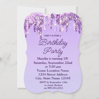 PAARSE GLITTER DRIP ELEGANT BIRTHDAY INVITATION KAART