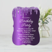 PAARSE GLITTER DRIP ELEGANT BIRTHDAY INVITATION KAART (Staand voorkant)