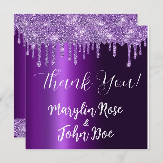PAARSE GLITTER DRIP ELEGANT MONOGRAM KAART (Voorkant / Achterkant)