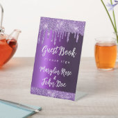 PAARSE GLITTER DRIP ELEGANT WEDING RECLAMEBORD MET VOETSTUK (Insitu)