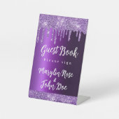 PAARSE GLITTER DRIP ELEGANT WEDING RECLAMEBORD MET VOETSTUK (Voorkant)