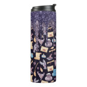 Paarse glitter Drip Halloween Witch Pattern Thermosbeker (Gedraaid links)