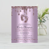 Paarse Glitter Drip Luxury Baby Feet Shower Kaart (Staand voorkant)