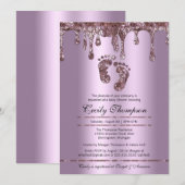 Paarse Glitter Drip Luxury Baby Feet Shower Kaart (Voorkant / Achterkant)