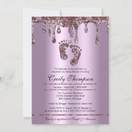 Paarse Glitter Drip Luxury Baby Feet Shower Kaart