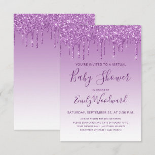 Paarse Glitter Drip Virtuele Baby Shower Kaart