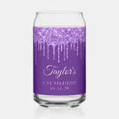 Paarse Glitter Drips 21e Verjaardag Blikvorm Glas (Voorkant)
