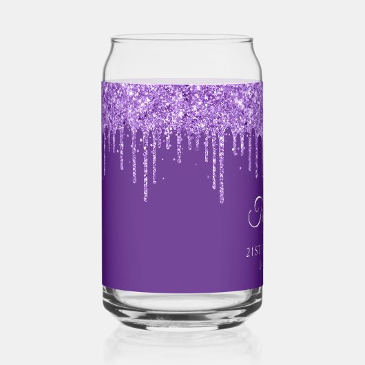 Paarse Glitter Drips 21e Verjaardag Blikvorm Glas (Rechts)