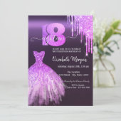 Paarse Glitter Drips Dress 18e Verjaardagsfeest Kaart (Staand voorkant)
