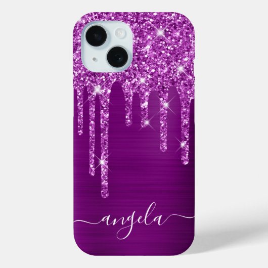 Paarse Glitter Drips Glam Girly Signature Case-Mate iPhone Case (Achterkant)