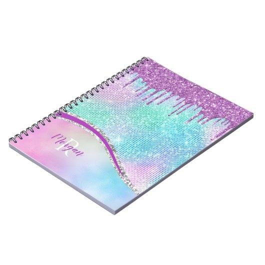 Paarse Glitter Drivers, Iridescent, Naam en Monogr Notitieboek (Linkerzijde)