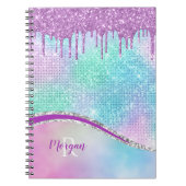 Paarse Glitter Drivers, Iridescent, Naam en Monogr Notitieboek (Voorkant)