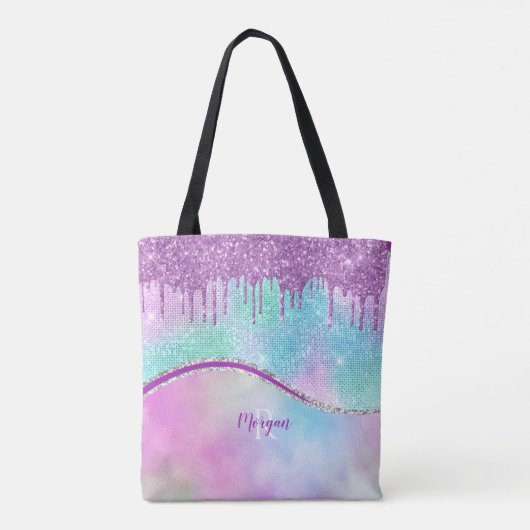 Paarse Glitter Drivers & Sparkle, naam en monogram Tote Bag (Achterkant)