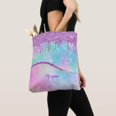 Paarse Glitter Drivers & Sparkle, naam en monogram Tote Bag (Dichtbij)