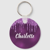 Paarse glitter druppelnaam sleutelhanger (Voorkant)
