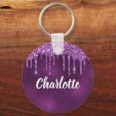 Paarse glitter druppelnaam sleutelhanger (Voorkant)