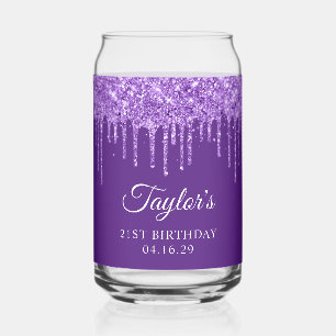 Paarse Glitter Druppels 21e Verjaardag Blikvorm Glas