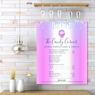 Paarse Glitter Druppels Dessert Zoet Menu Prijslij Poster