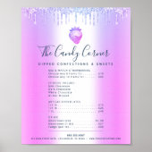 Paarse Glitter Druppels Dessert Zoete Menukaart Pr Poster (Voorkant)