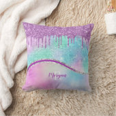 Paarse Glitter Druppels & Glans, Naam & Monogram Kussen (Deken)