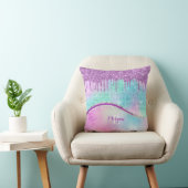 Paarse Glitter Druppels & Glans, Naam & Monogram Kussen (Stoel)